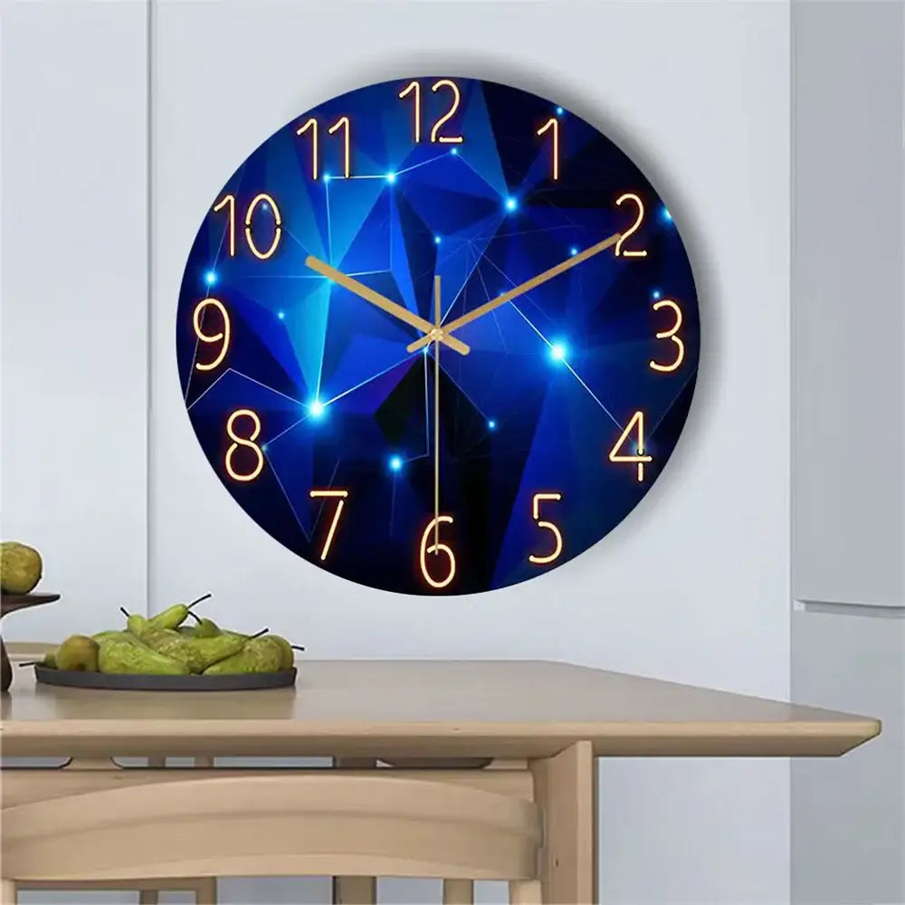 Dark Blue Geometric Glass Wall Clock