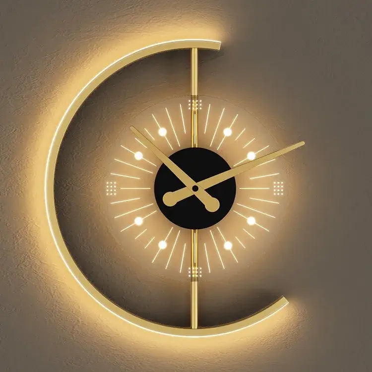 LED Crescent Moon Wall Clock Lamp