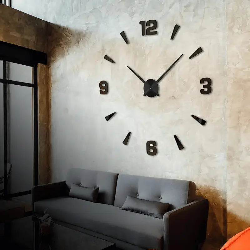 Large statement wall clock styled on a living room wall as a gift idea