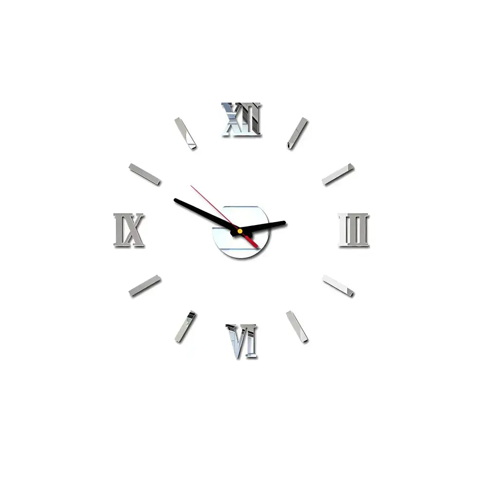 3D DIY Wall Clock Stickers - argent 40 cm - wall clock