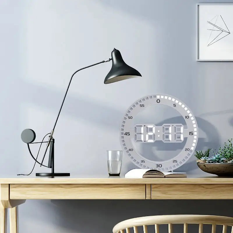 Black frame 3D LED wall clock showing time date and temperature with green LED display