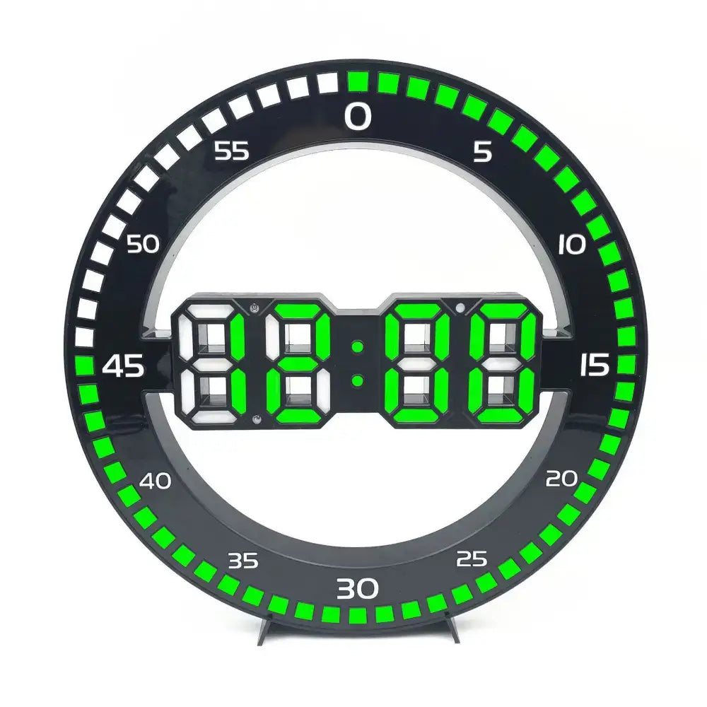 3D LED Digital Wall Clock - noir LED vert - wall clock