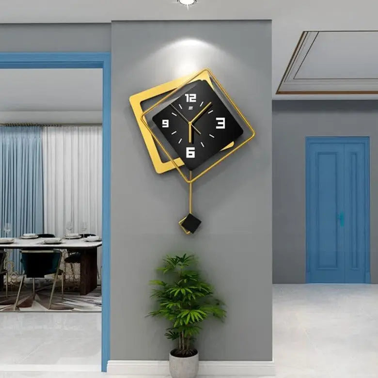 Close-up of 3D geometric wall clock showing 9 mm depth and analog hands
