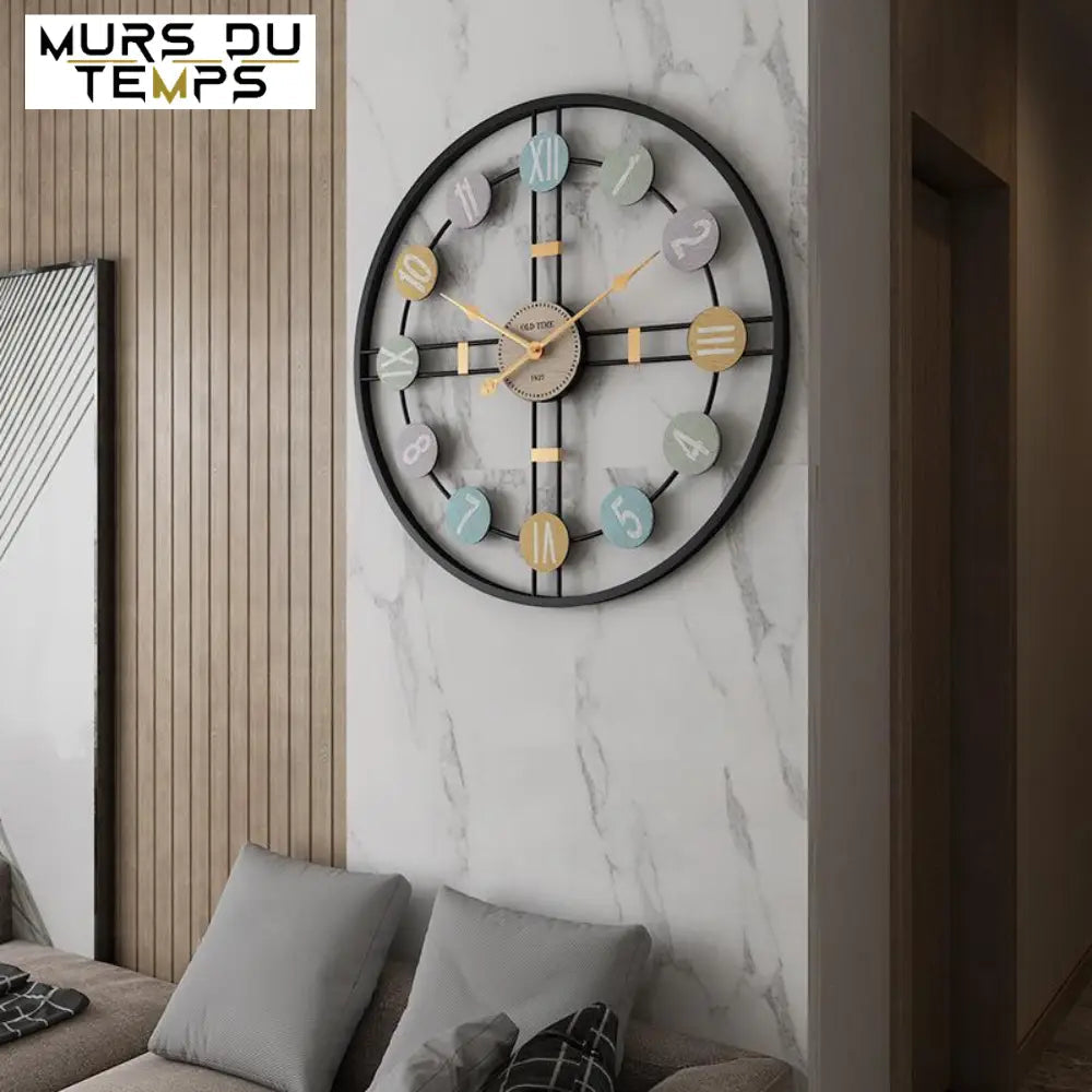 White retro Roman numeral wall clock 40 cm close-up