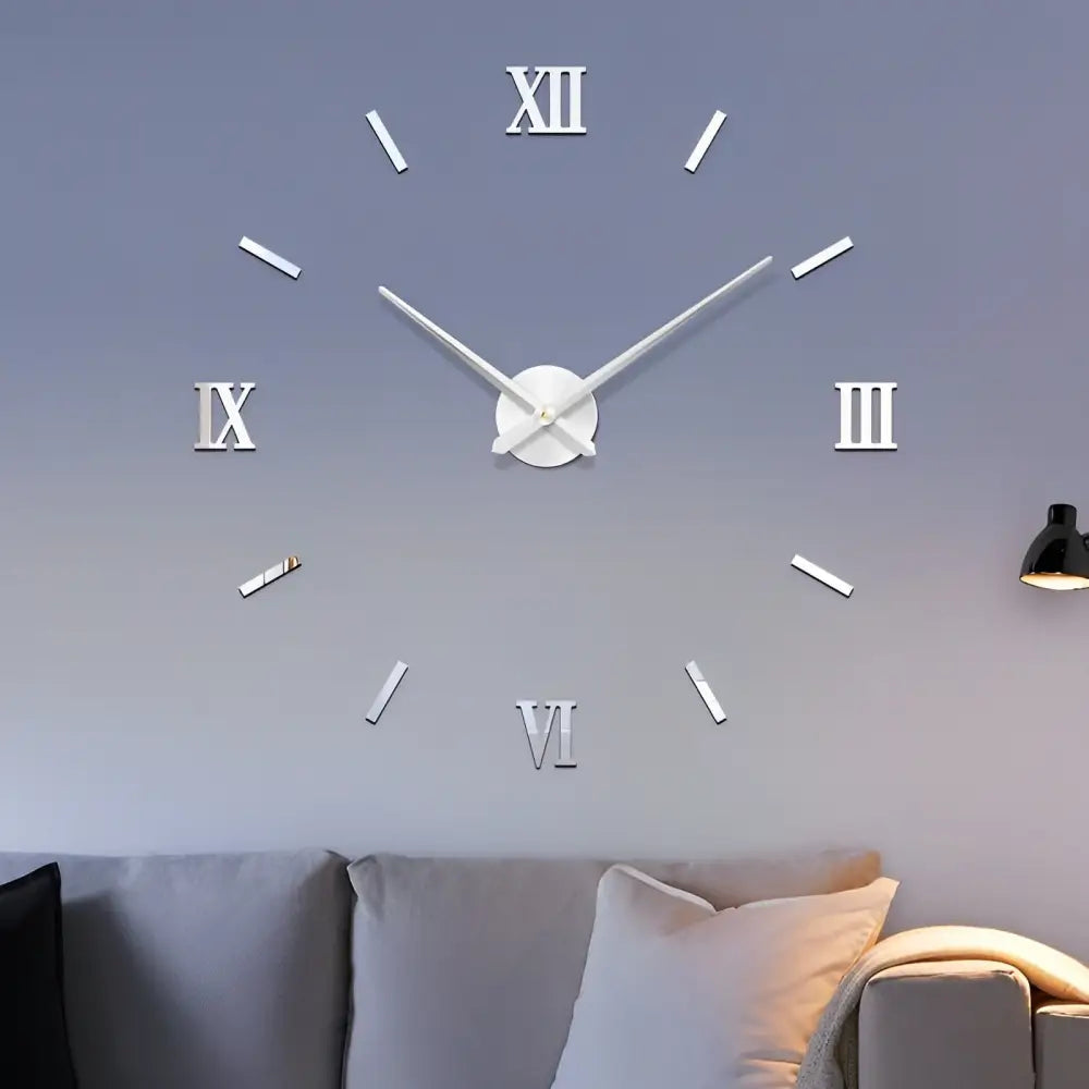 3D Sticker Wall Clock - Silent Quartz, Metal, 3 Sizes