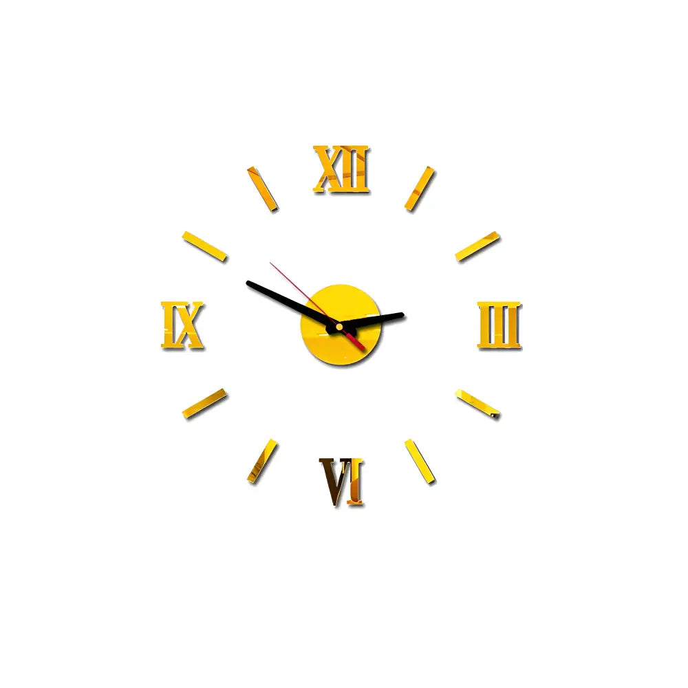 3D Sticker Wall Clock - Silent Quartz, Metal, 3 Sizes