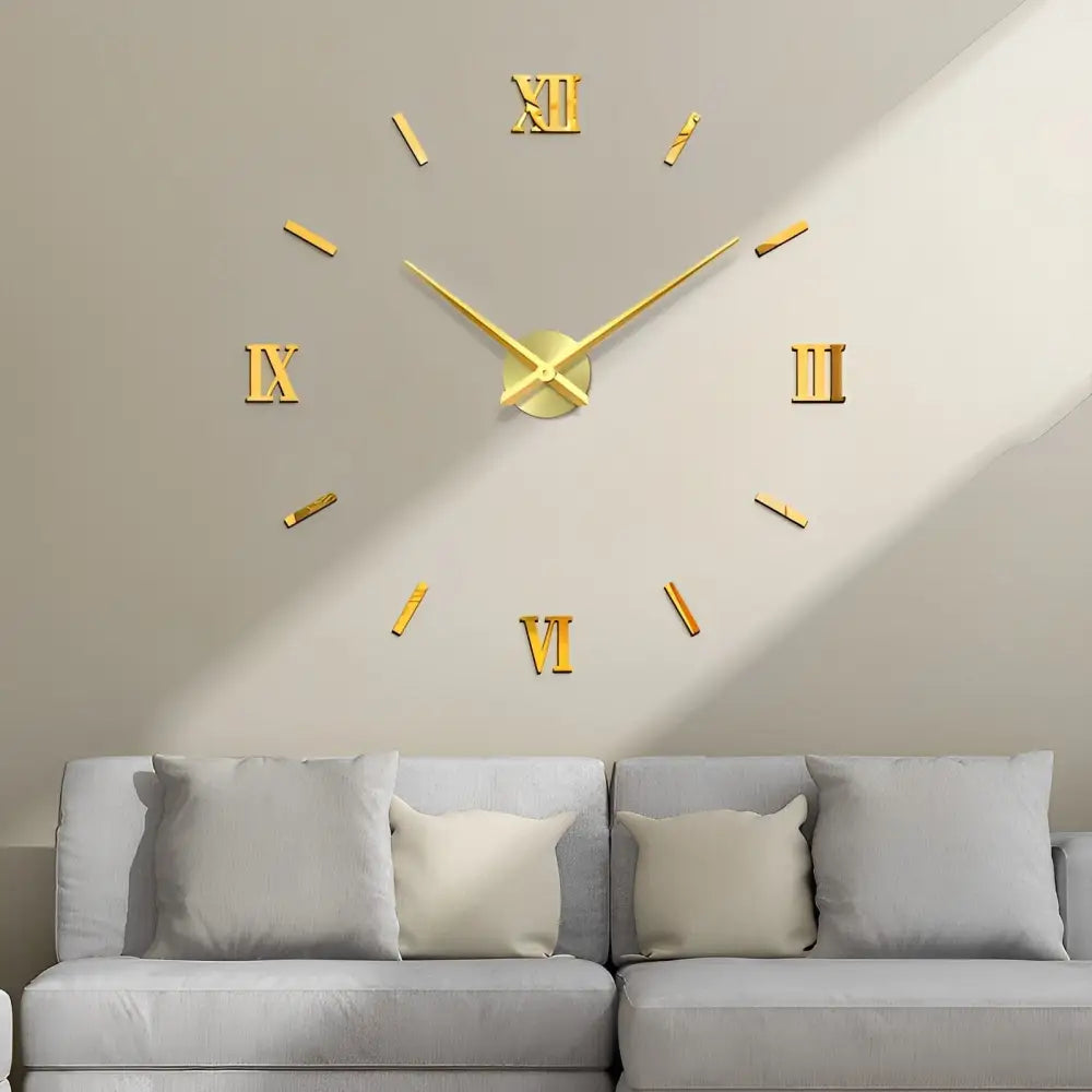 Gold 3D sticker wall clock in a contemporary kitchen