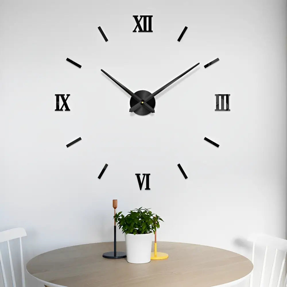 3D Sticker Wall Clock - Silent Quartz, Metal, 3 Sizes