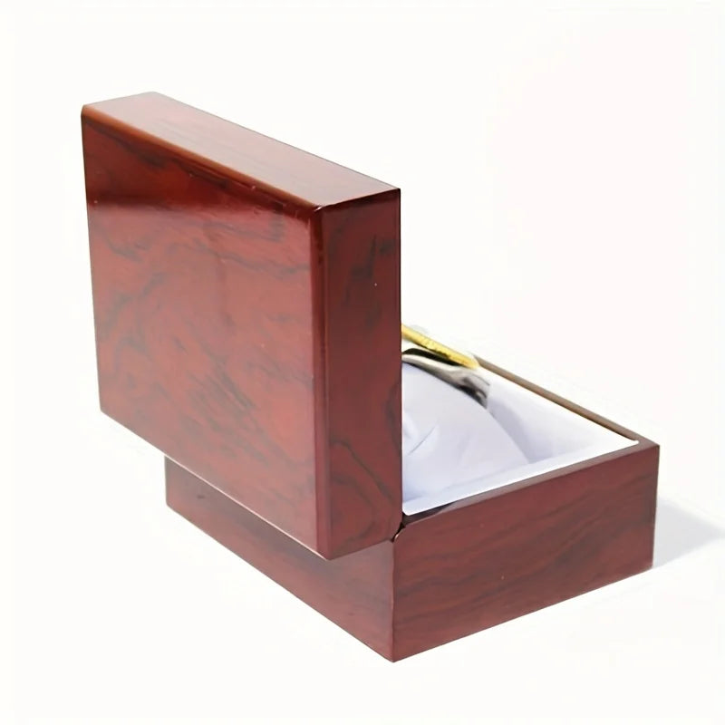 Premium wooden gift box open showing watch compartment interior