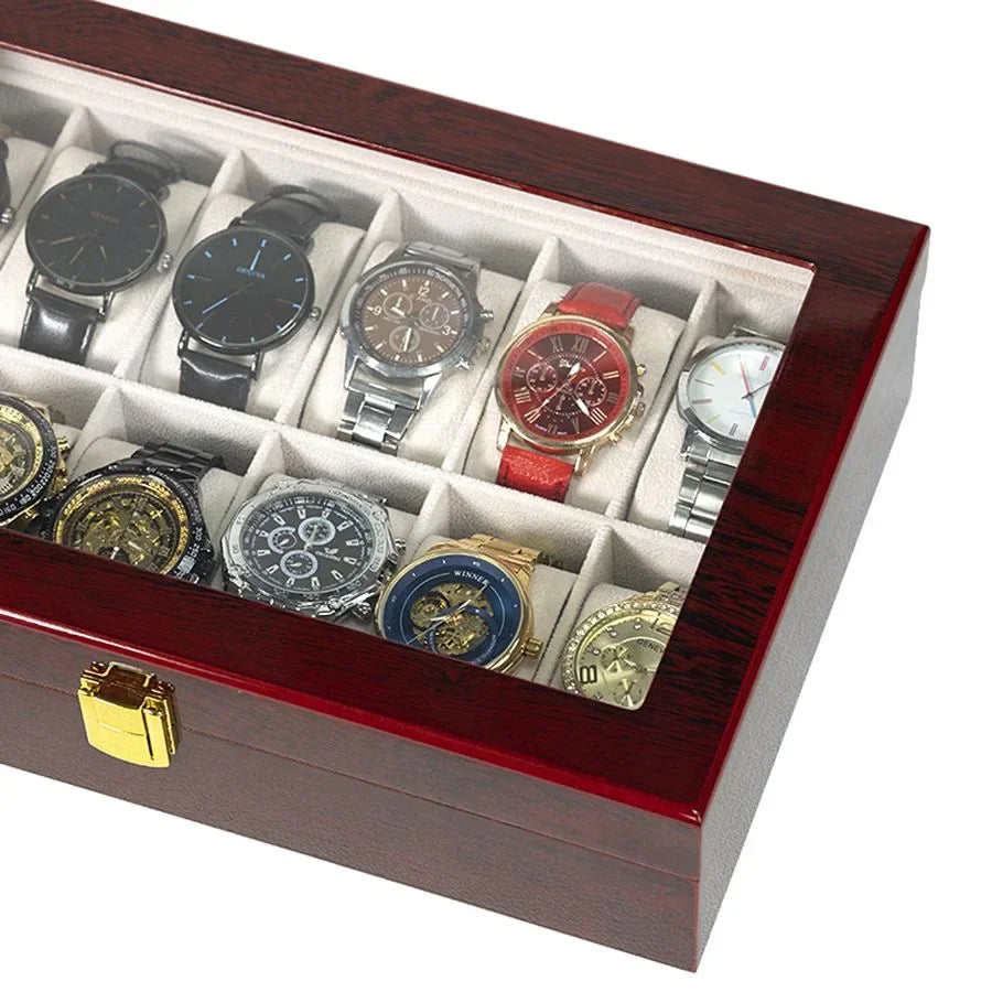 Watch organizer box with multiple slot configurations from 1 to 12 slots