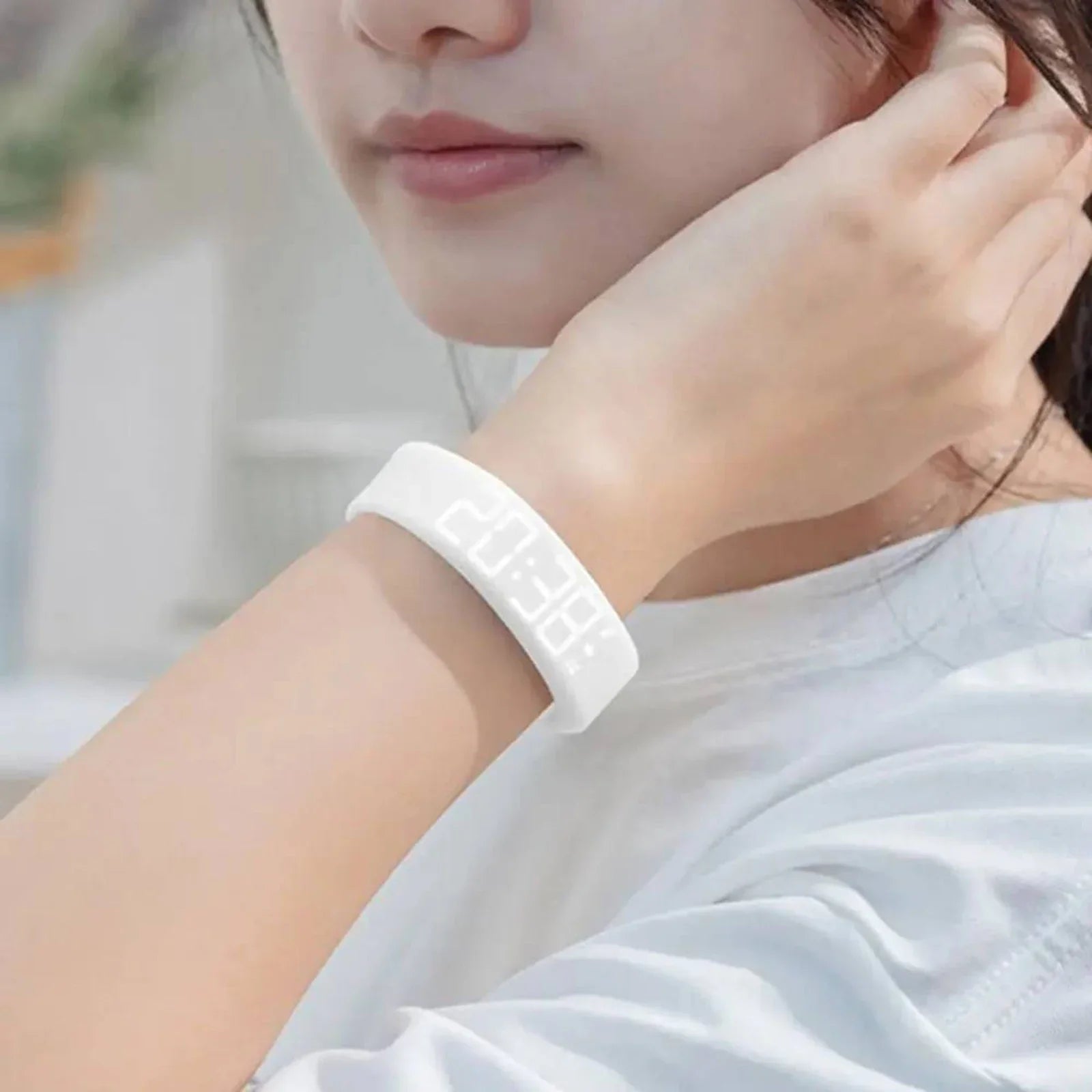 USB charging port detail on vibrating alarm bracelet