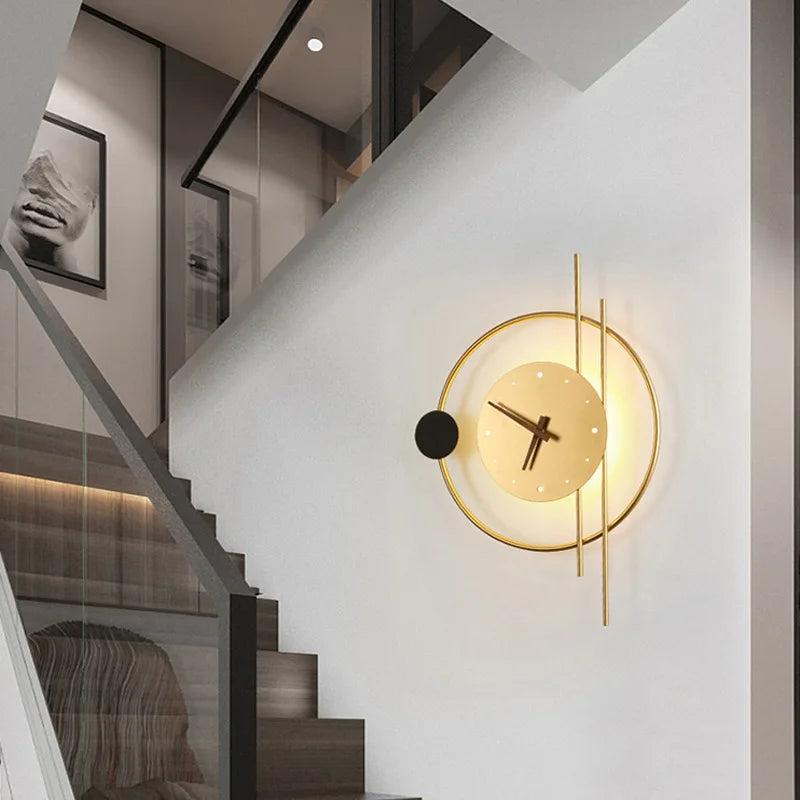 Close-up of integrated clock face on Nordic LED wall sconce