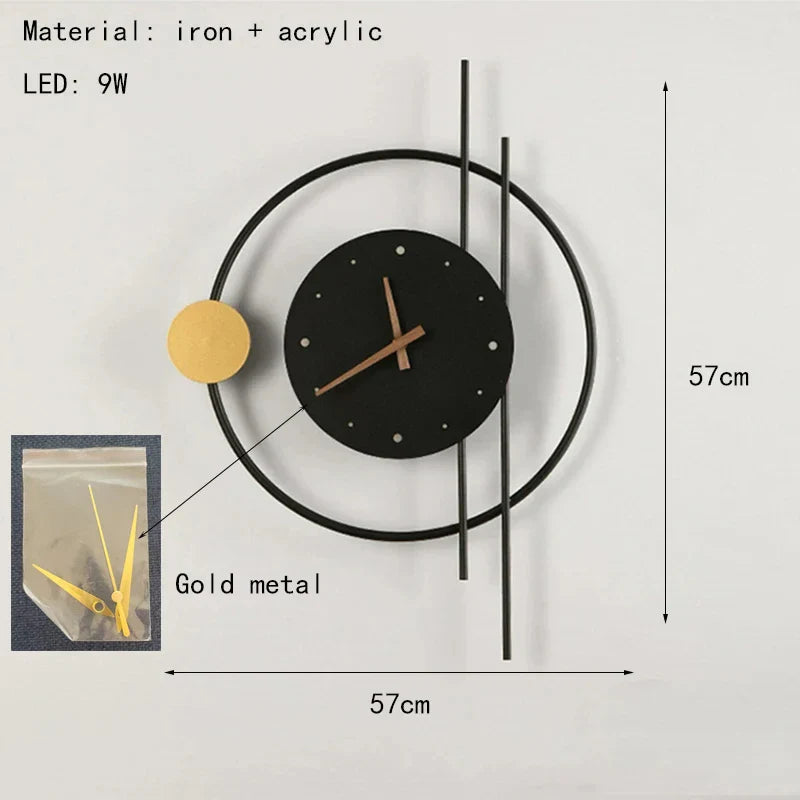 Nordic LED Wall Sconce with Integrated Clock | Iron & Acrylic