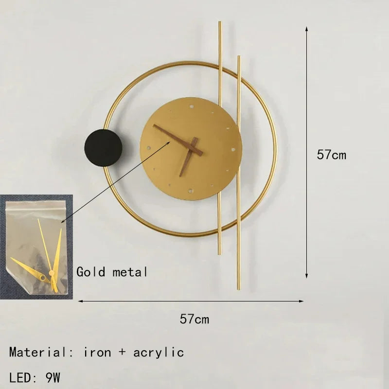 Nordic LED Wall Sconce with Integrated Clock | Iron & Acrylic