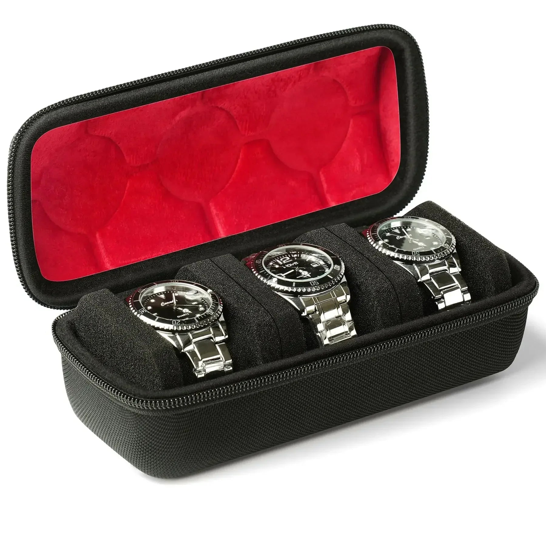 Compact watch travel case in green with fitted pillow inserts