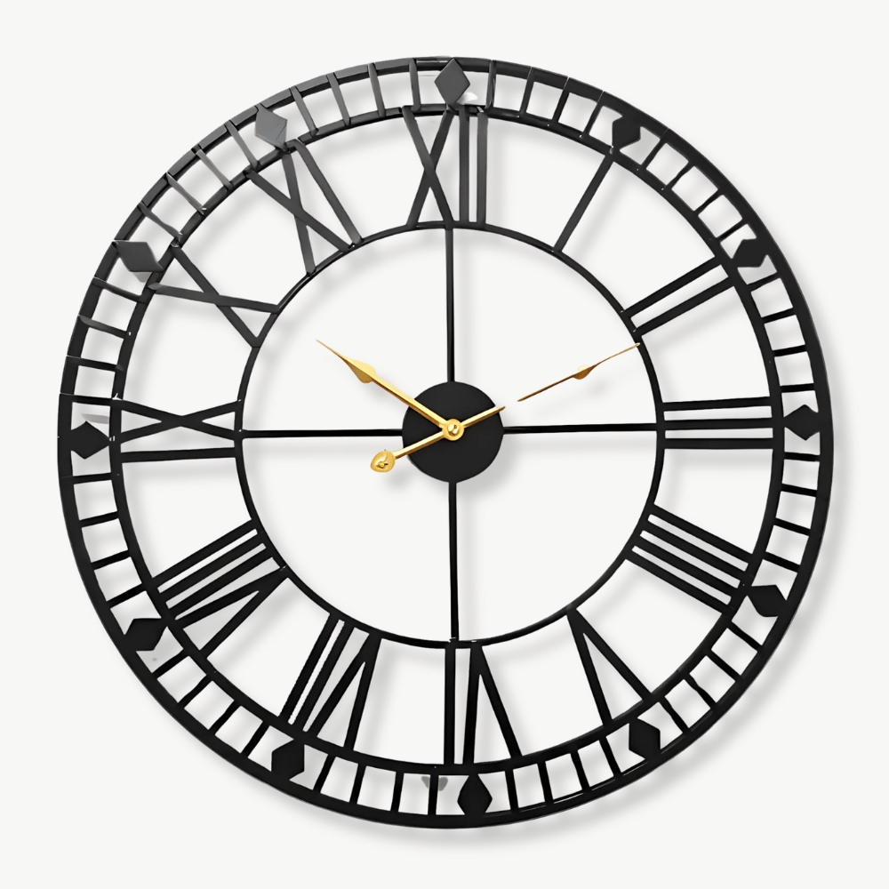 Large 80 cm black metal industrial wall clock with vintage rust finish