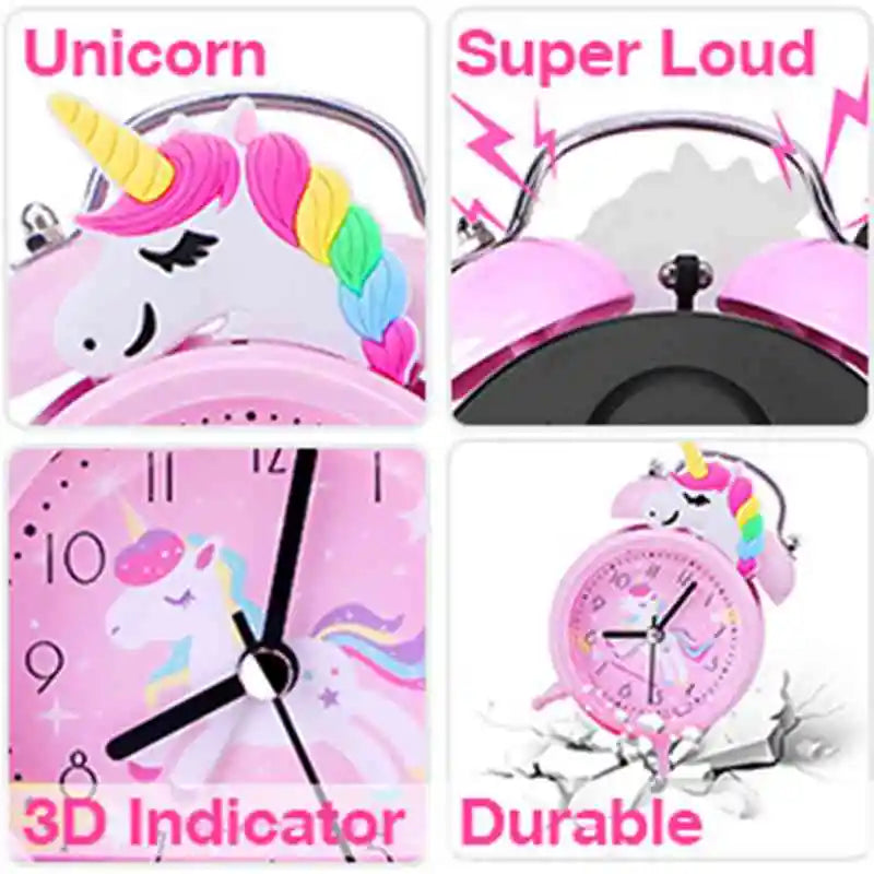 Unicorn Alarm Clock for Kids - Dual Bell, Glow Dial, Analog