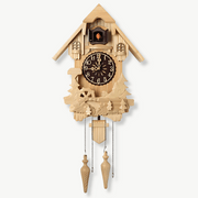 Luxury hand-carved solid linden wood cuckoo wall clock front view
