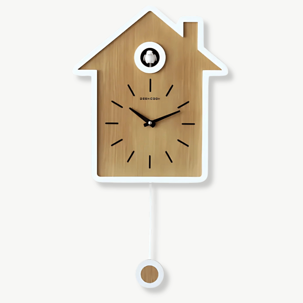 Scandinavian cuckoo wall clock with slow pendulum in brown finish