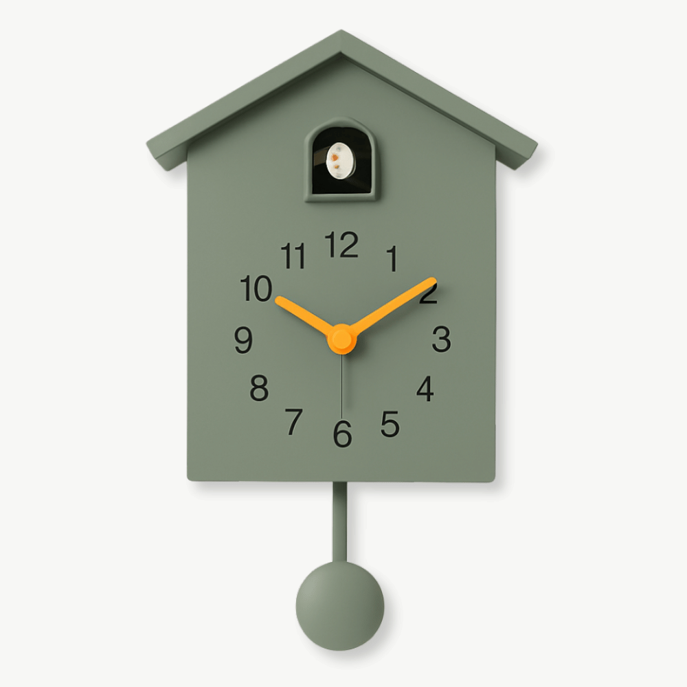 Modern cuckoo wall clock in white with hourly chime feature