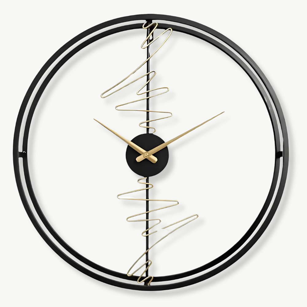 Abstract circle design metal wall clock 60 cm in black finish