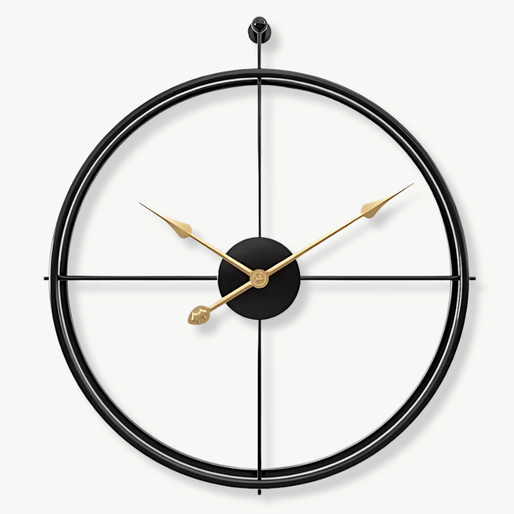 Spherical rings metal wall clock in black with black hands, 20 inch