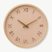 Roman numeral bamboo and wood wall clock with glass mirror accent, 30 cm