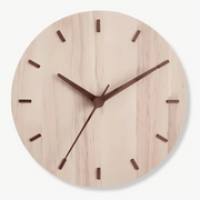 Minimalist solid wood wall clock 30 cm natural finish front view