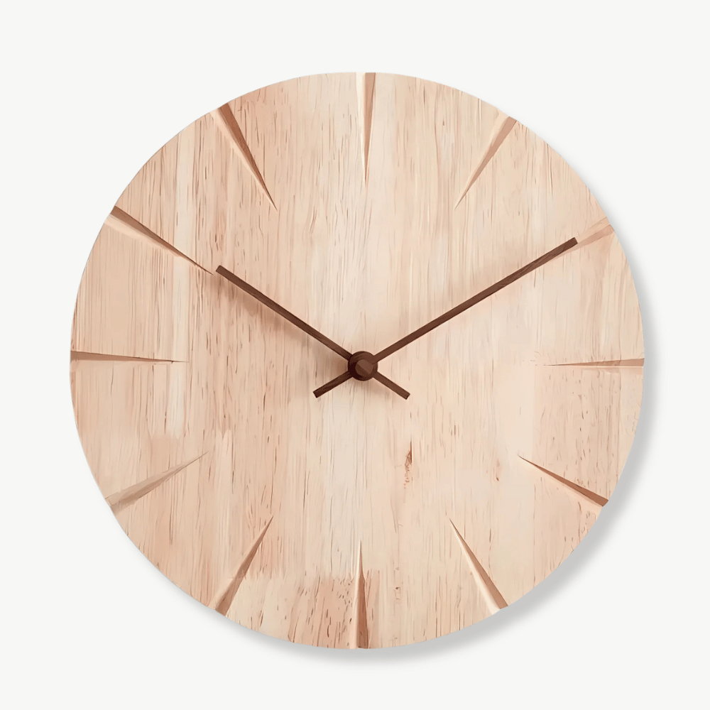 Sculpted natural wood wall clock 12 inch minimalist Japanese style