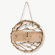 Natural branch bamboo and sycamore wood wall clock 30 cm circular design