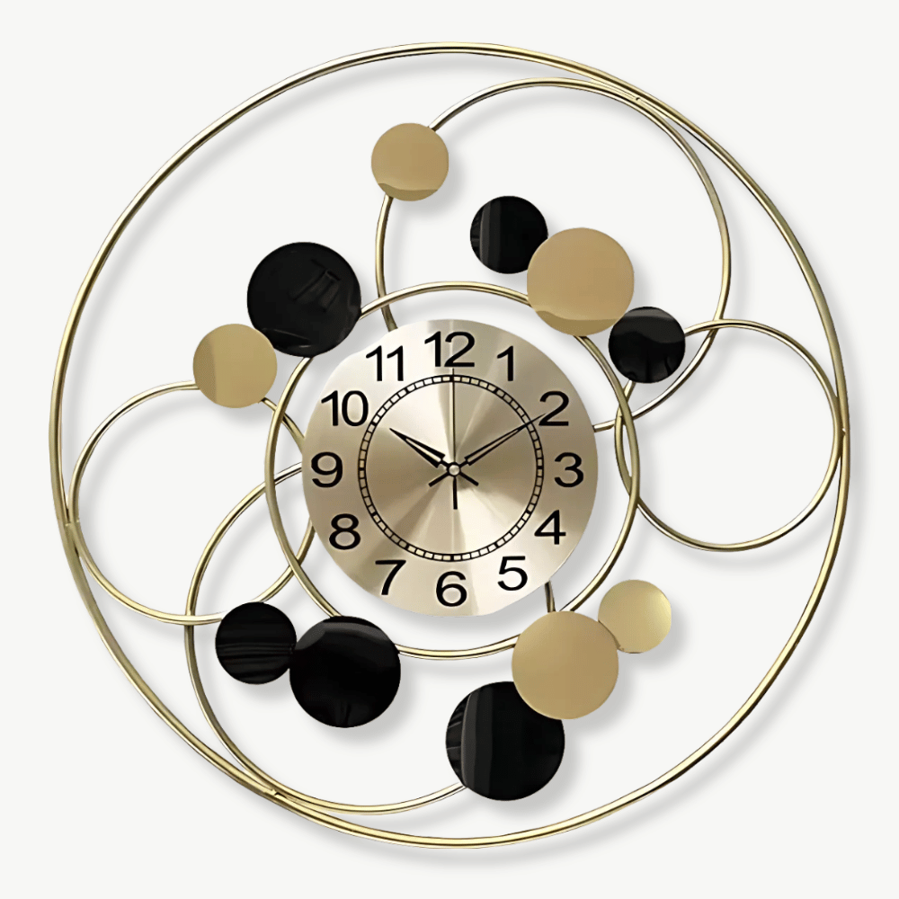 Gold circle design wall clock 60 cm metal dial front view