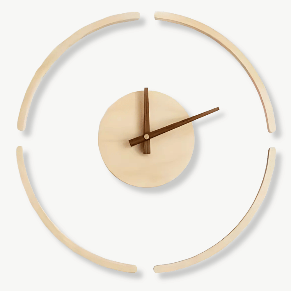 Minimalist circle bamboo wall clock 35 cm on a white wall