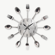 Silver metal kitchen wall clock 30 cm on white wall
