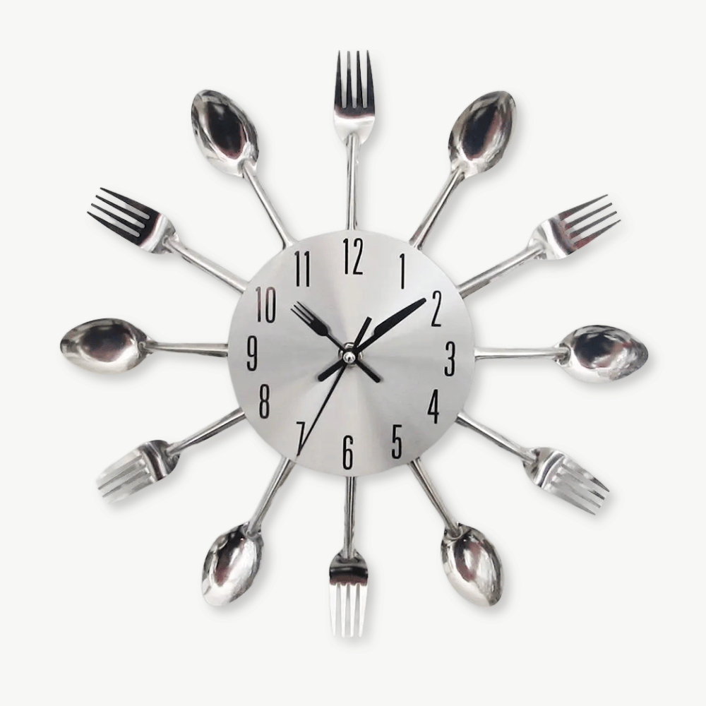 Silver metal kitchen wall clock 30 cm on white wall
