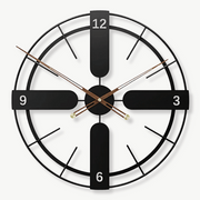 Cross design round metal wall clock 70 cm on a living room wall