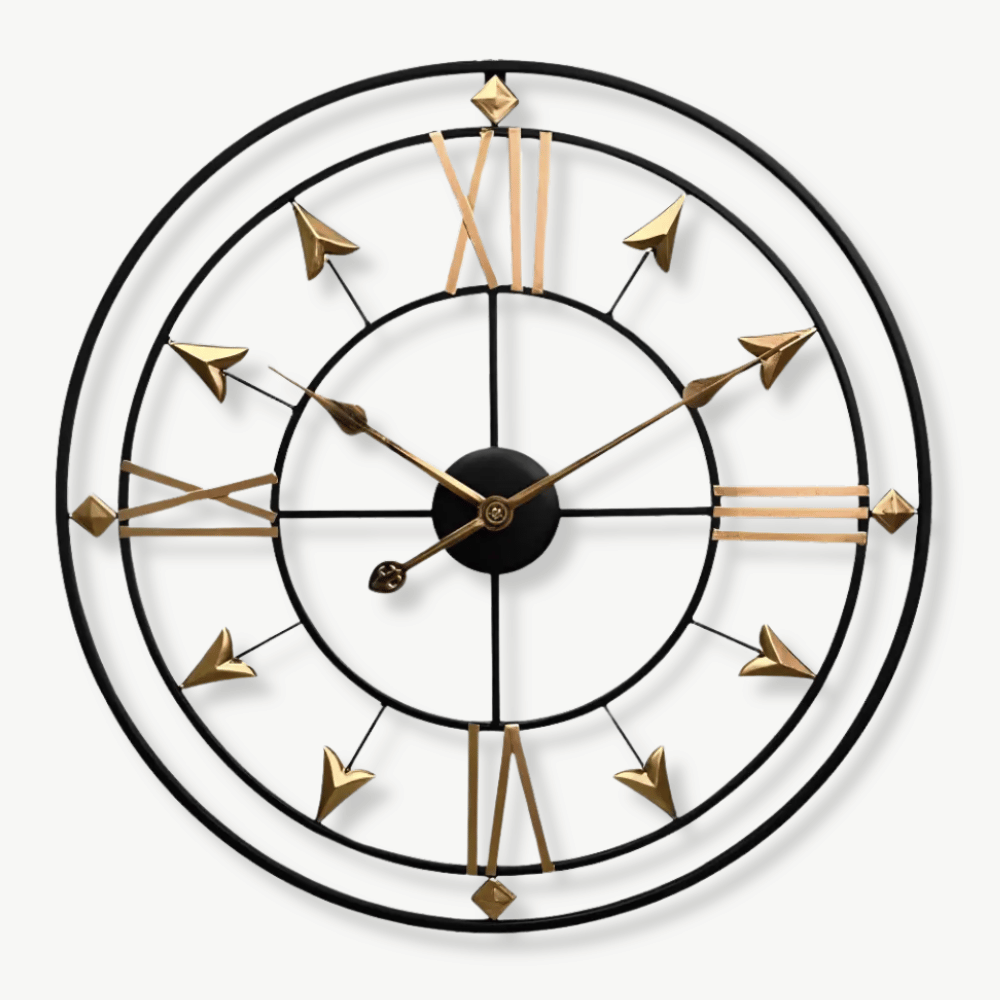 60 cm designer metal wall clock in black and gold finish