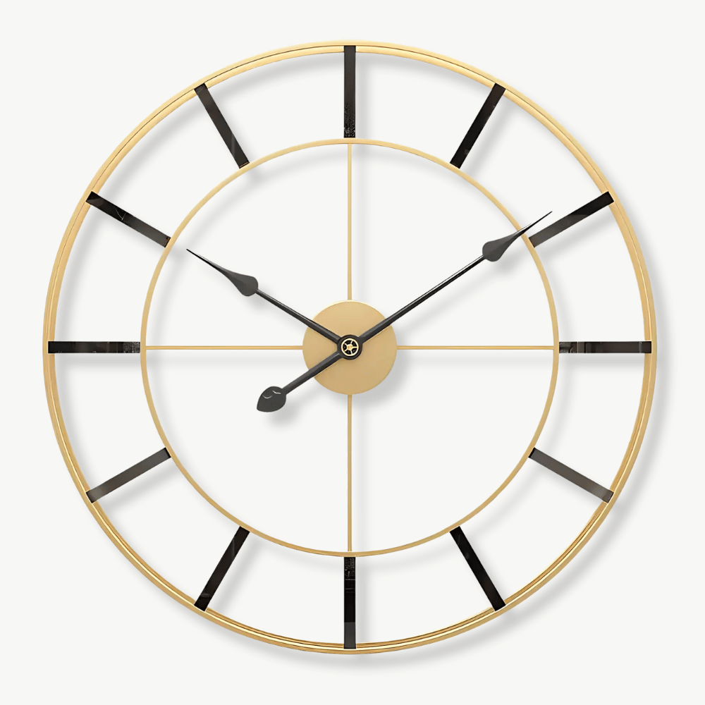 Gold minimalist wall clock 50 cm metal silent quartz on white wall