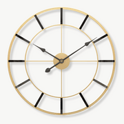 Gold minimalist wall clock 50 cm metal silent quartz on white wall