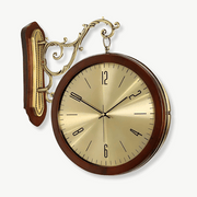 Double-sided vintage wall clock with solid wood shell, 45 cm diameter