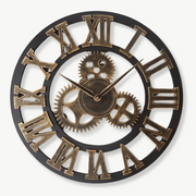 Giant wooden wall clock 80 cm natural wood finish on white wall