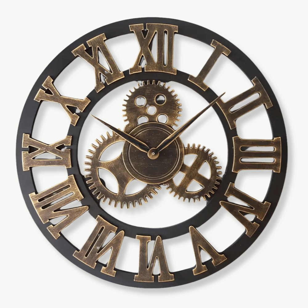 Giant wooden wall clock 80 cm natural wood finish on white wall