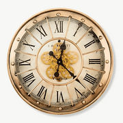 Industrial gear wall clock with metal frame and rotating gears, 59 cm diameter