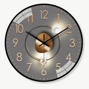 Light and Shadow wall clock with black dial mounted on a living room wall