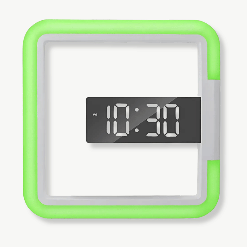 Square LED digital wall clock in white with digital time display