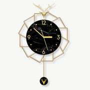 Luxury gold deer wall clock with black marble metal finish, 38x60 cm