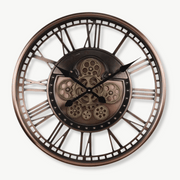 Industrial mechanical wall clock with mirror dial in bronze finish