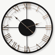Large black metal Roman numeral wall clock 60 cm industrial design