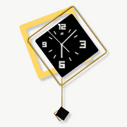 3D modern geometric wall clock in black metal and acrylic on a white wall