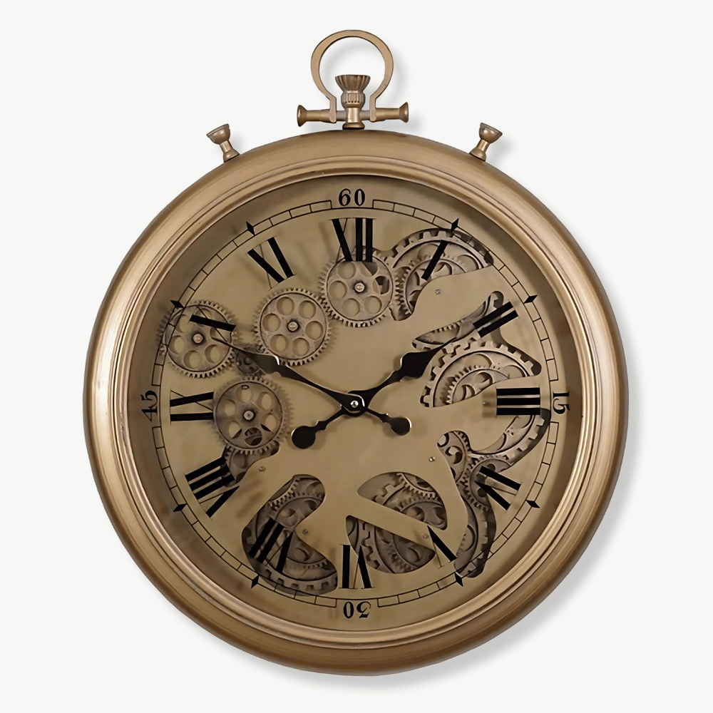 Vintage pocket watch style wall clock in metal and glass, 50 cm diameter