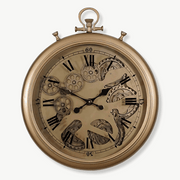 Vintage pocket watch style wall clock in metal and glass, 50 cm diameter